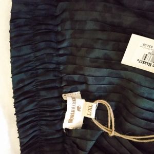 Green black leopard print pleated midi skirt